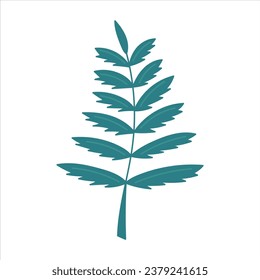 green twig isolated on white background, twig for postcard decoration, illustration