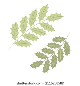 Green twig, leaves. Single element on a white background.
