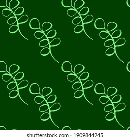 Green twigs of plants on a dark background. Seamless vector pattern. Design for eco-friendly organic stores