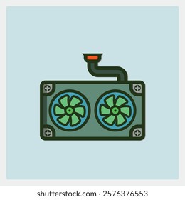 Green twin fan technology icon illustration with pipe connection for modern devices