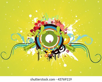 green twinkling star background with grungy modern artwork, illustration