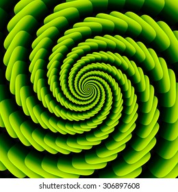 Green twisted and ribbed spiral object with background