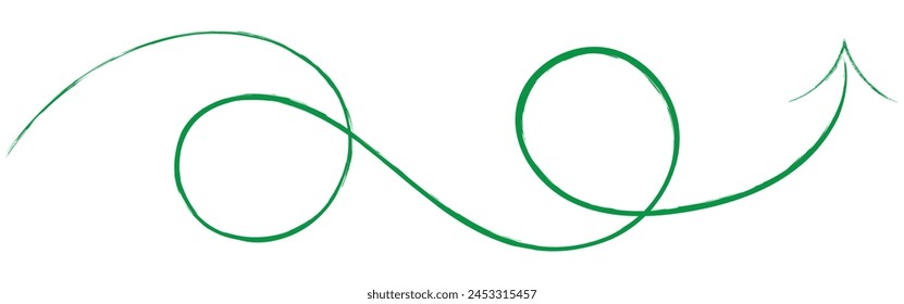 Flecha de garabato verde. Icono plano dibujado a mano. Flecha curvada de línea. Línea doodle icono de flecha . 
Iconos de flechas dibujadas a mano Icono de flecha con varias direcciones. eps 10