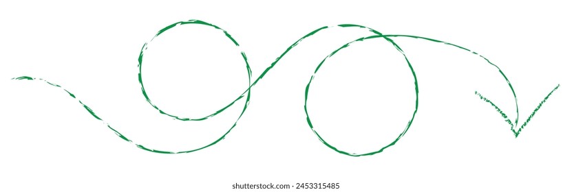 Grüner Twisting Doodle Pfeil. Dünne handgezeichnete Ikone. Linie gekrümmter Pfeil. Doodle-Linien-Pfeilsymbol . 
handgezeichnete Pfeile Symbole setzen. Pfeil-Symbol mit verschiedenen Richtungen. eps 10