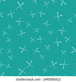 Green Two crossed shotguns icon isolated seamless pattern on green background. Hunting gun.  Vector Illustration
