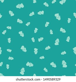 Green Two Linked Hearts icon isolated seamless pattern on green background. Romantic symbol linked, join, passion and wedding. Valentine day symbol.  Vector Illustration