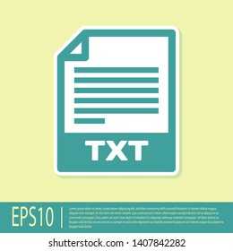 Green TXT file document icon. Download txt button icon isolated on yellow background. Text file extension symbol. Vector Illustration