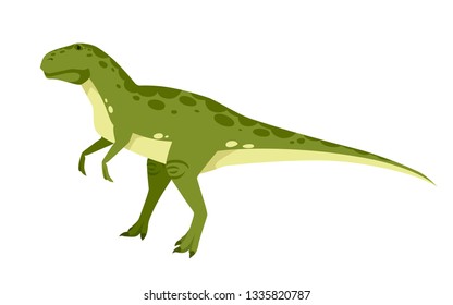 Green Tyrannosaurus. Cute dinosaur, cartoon design. Flat vector illustration isolated on white background. Animal of jurassic world. Giant carnivore dinosaur.