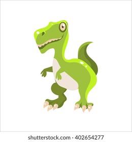Green Tyrannosaurus Flat Vector Illustration In Primitive Cartoon Style Isolated On White Background