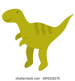 Green tyrannosaurus, happy dinosaur with a smile. Isolated. Children's vector illustration. Drawn by hands. It can be used to decorate a children's party, children's clothing, bed linen, notebooks.