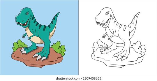 Green Tyrannosaurus or Trex Coloring Book for Kids 2D Cartoon Style