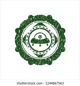 Green ufo with aline inside icon inside rubber grunge stamp