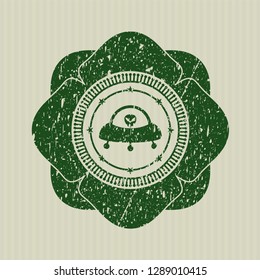 Green ufo with aline inside icon inside distress grunge seal