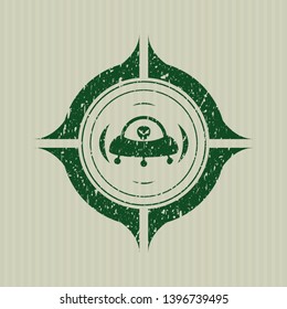 Green ufo with aline inside icon inside distressed grunge seal