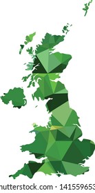 Green UK United Kingdom British Map in Low Poly Style on isolated white background. England area in Polygonal diamond style for your design