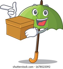 Green umbrella cartoon design style having a box