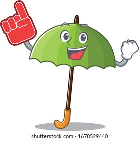 green umbrella mascot cartoon style with Foam finger