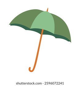 Green umbrella in open form on white background. Isolated vector illustration.