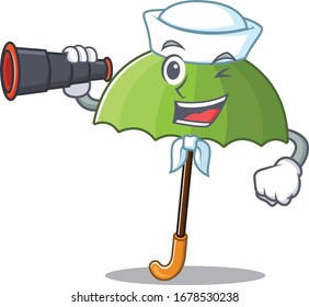 Green umbrella in Sailor cartoon character design with binocular