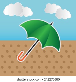 Green umbrella with sky and cloud