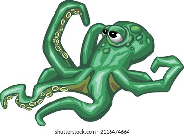 green underwater octopus hand drawn illustration