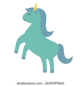 Green Unicorn. Children Vector Flat Illustration.