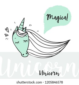 Green unicorn for your design. Vector illustration