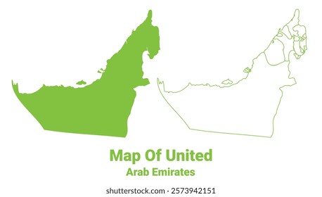 Green United Arab Emirates map outline and flat vector illustration