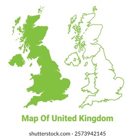 Green United Kingdom map outline and flat vector illustration