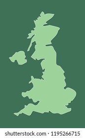 Green United Kingdom or UK map without divisions with borders on dark background vector illustration