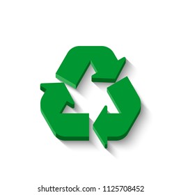 Green universal recycling symbol with shadow. 3D icons vector illustration.