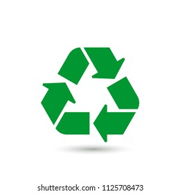 Green universal recycling symbol with shadow. Icons isolated vector illustration.