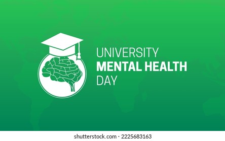 Green University Mental Health Day Illustration with Brain and Student Cap