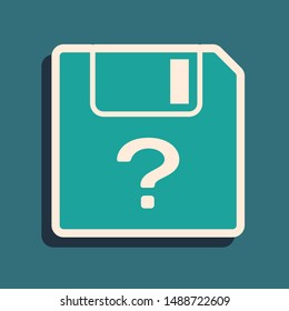 Green Unknown document icon isolated on blue background. File with Question mark. Hold report, service and global search sign. Long shadow style. Vector Illustration