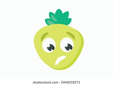 green unripe strawberry on a white background, very surprised