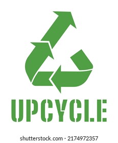 Green Upcycle Text And Arrow Icon Pointing Up. Transparent Background. Isolated On White Layer.