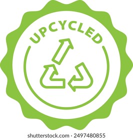 green upcycled outline icon round rounded circle badge stamp label isolated on transparent background