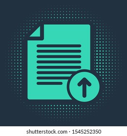 Green Upload file icon isolated on blue background. File document symbol. Document arrow. Abstract circle random dots. Vector Illustration
