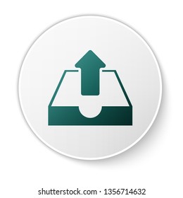 Green Upload inbox icon isolated on white background. Green circle button. Vector Illustration