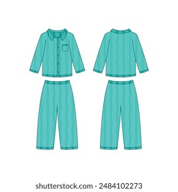 Green upper and pajama suit, Front and back, Clothing