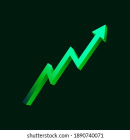 Green uptrend abstract background. A green arrow is showing the trend of the market to uprise. Background for the economy and data analysis.