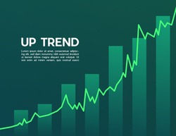 Green uptrend abstract background. A group of the green bar and the line graph feeling that rise, growth, motivation, hope, and bull stock market. Background for the economy and data analysis.