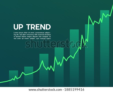 Green uptrend abstract background. A group of the green bar and the line graph feeling that rise, growth, motivation, hope, and bull stock market. Background for the economy and data analysis.