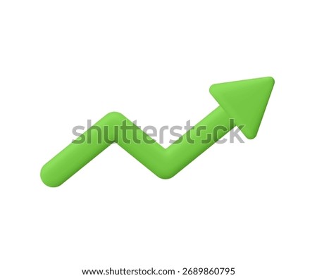 Green upward arrow chart. Growth, success, profit, financial increase, business, stock market, investment and economic progress concept. 3d vector icon. Cartoon minimal style.