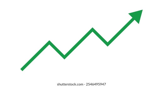 Green upward arrow graph with arrow showing rising trend. Up arrow flow chart, Bullish trend