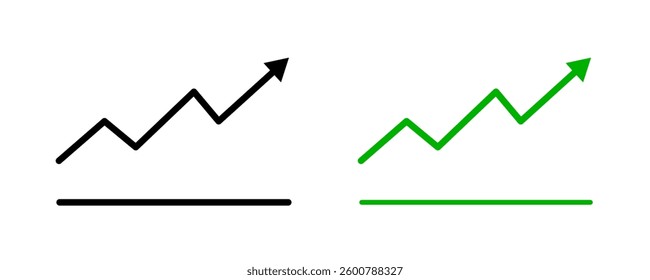 Green upward arrow graph with arrow showing rising trend. Up arrow flow chart, Bullish trend