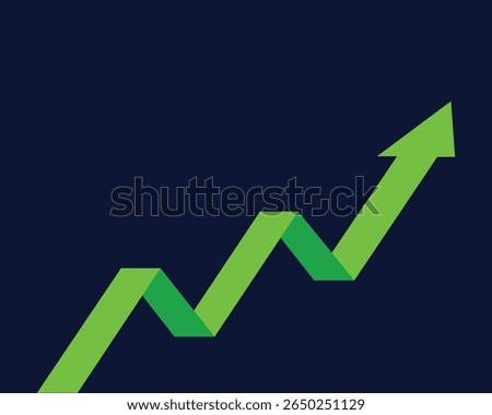 Green upward arrow graph showing business growth and success on dark background, symbolizing financial increase and positive trends, Vector