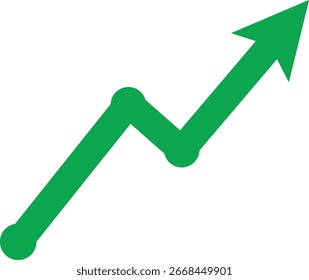 Vetor gráfico de crescimento de seta para cima verde mostrando progresso positivo, sucesso e tendência crescente. Perfeito para conceitos financeiros, de negócios, de mercado de ações e de investimento. Design limpo, arrojado e moderno.