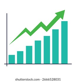Grüner Aufwärtspfeil mit zunehmender Balkendiagramm, Diagramm für das Finanzwachstum, Erfolgsstatistik, Gewinnverbesserung, Wirtschaftstrend