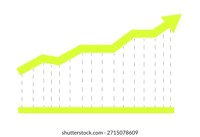 Grün nach oben Diagramm Pfeil 2D Cartoon Objekt. Das Unternehmenswachstum steigt. Analyse des finanziellen Erfolgs. Fortschrittsliniendiagramm. Umsatzsteigerung einzelne Element flache Vektorgrafik Clip Art auf weiß. Spot-Illustration